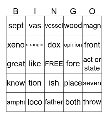 Stem Review Bingo Card