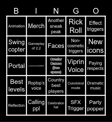 Geometry dash 10th anniversary video Bingo Card