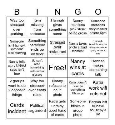 Family holiday Bingo Card