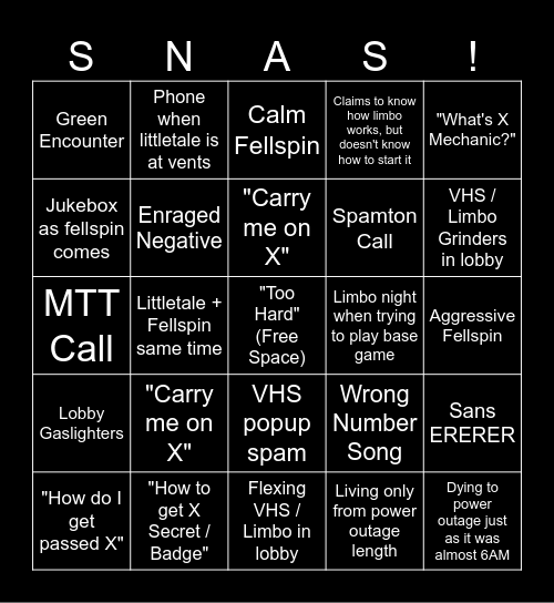 Snas Bingo Card