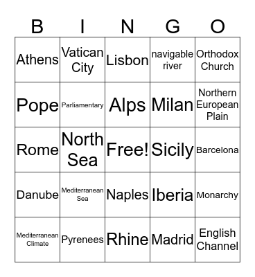 Europe Bingo Card