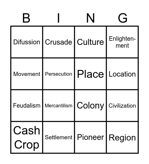8th 1st 9Wks Vocabulary Bingo Card