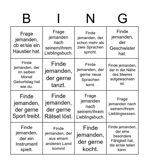 Entdeckungs- Bingo Card