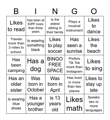 8th Grade Bingo Card