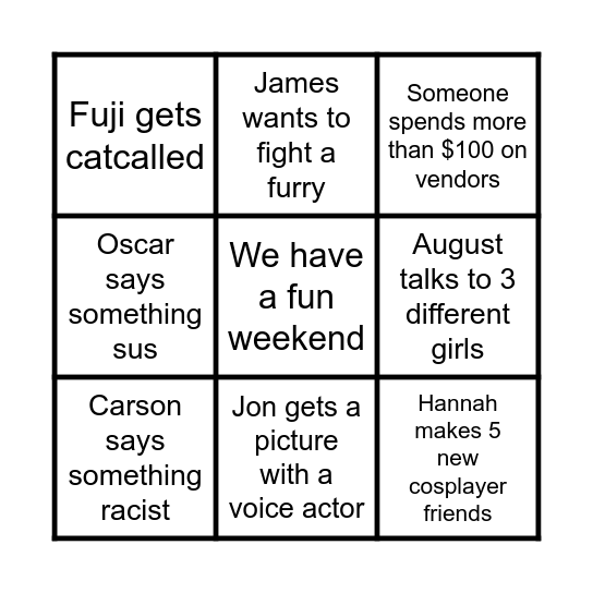 Anirevo Bingo Card