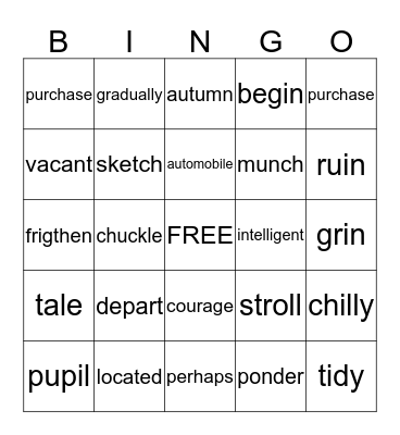 SYNONYMS Bingo Card