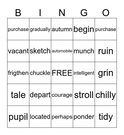 SYNONYMS Bingo Card