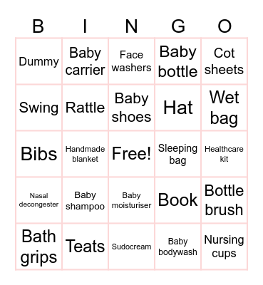 Babyshower Bingo Card