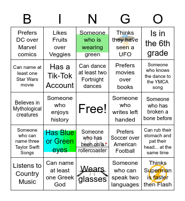 Classroom Bingo Card