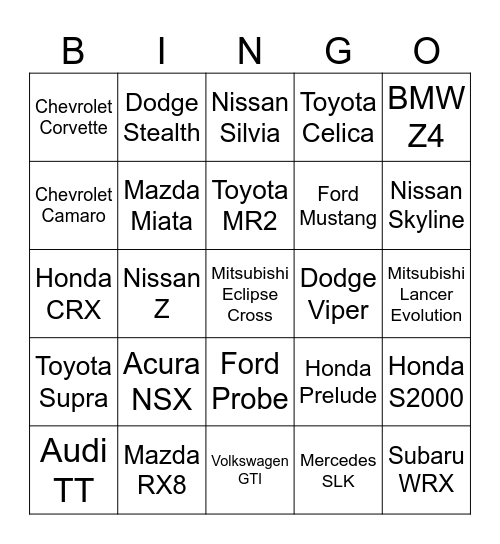 Sporty cars turned SUV Bingo Card