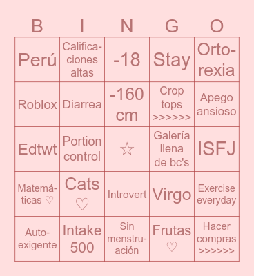 Isa's bingo :3 Bingo Card