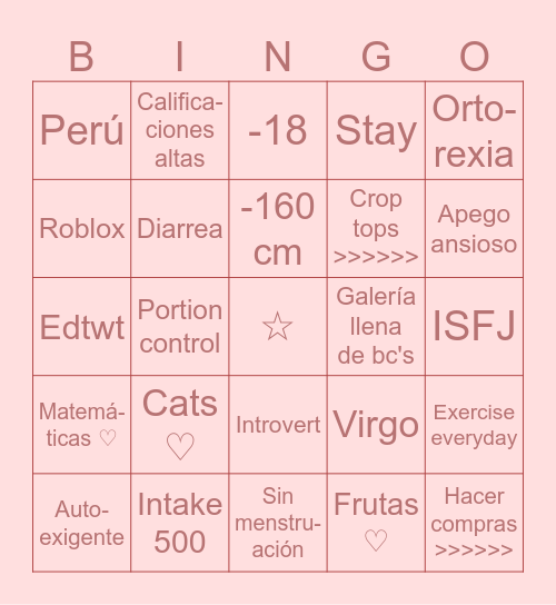 Isa's bingo :3 Bingo Card