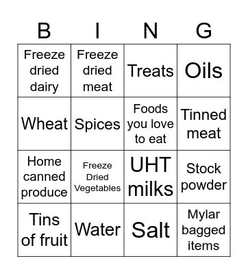 Food Storage Bingo Card