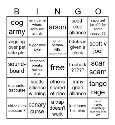 Life Series Bingo Card