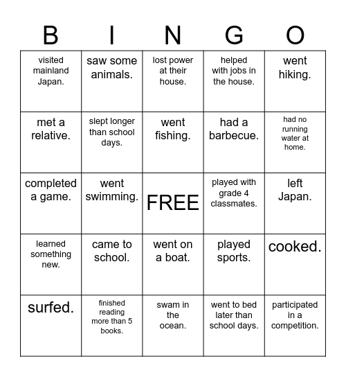 Find some who, during the summer break,... Bingo Card