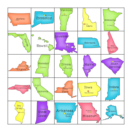 October Guess Where - States Bingo Card