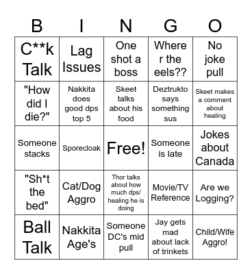 Cosmic Trolls Raid Bingo Card