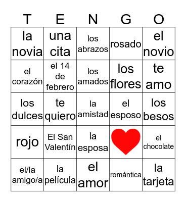 El Día de San Valentín Bingo Card