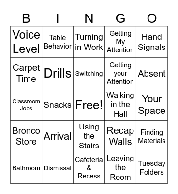 Back to School Bingo Card