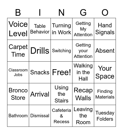 Back to School Bingo Card