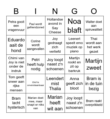 B&B Bingo Card