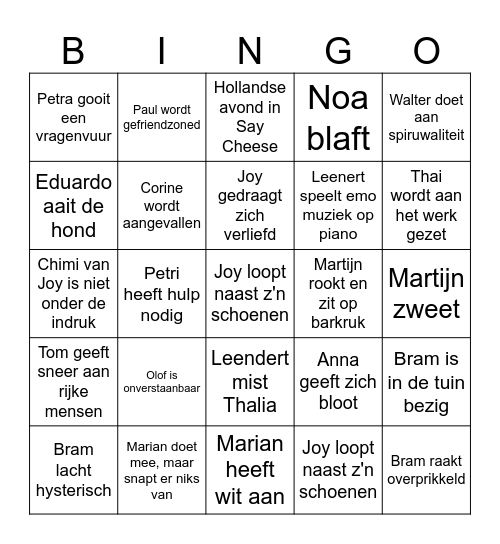 B&B Bingo Card