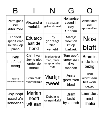 B&B Bingo Card