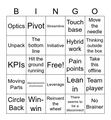 Corporate Jargon Bingo Card