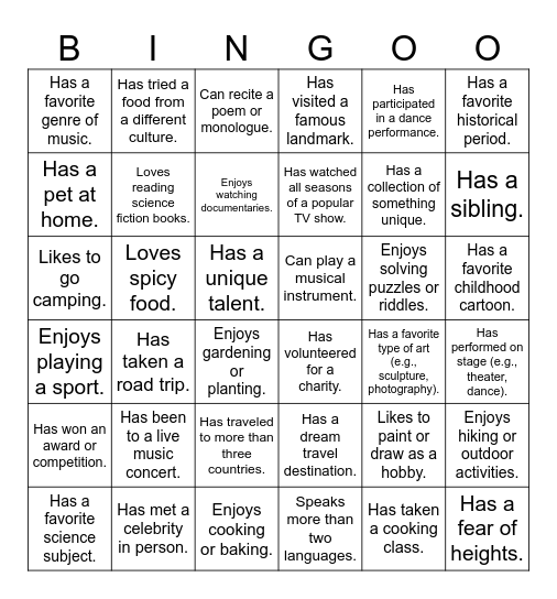 Human Bingo Card