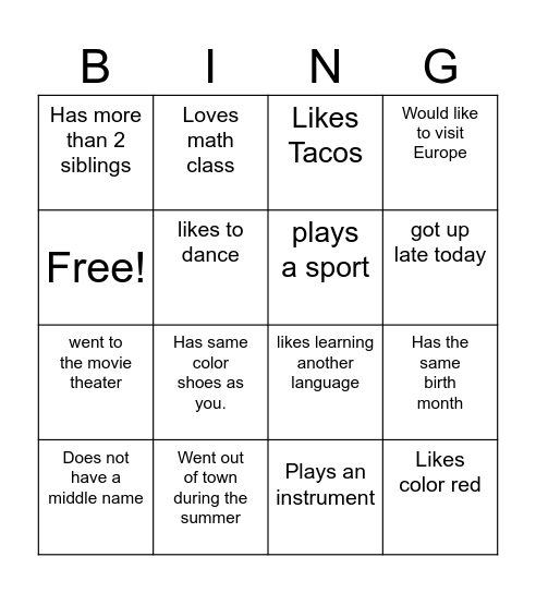 Untitled Bingo Card