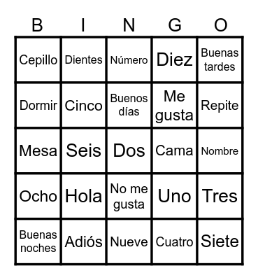 Repaso Bingo Card