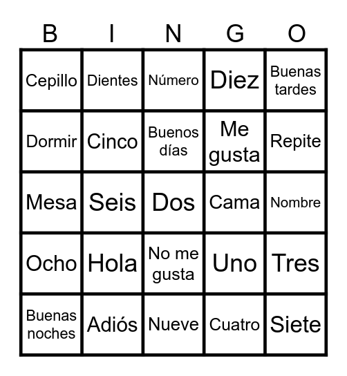 Repaso Bingo Card