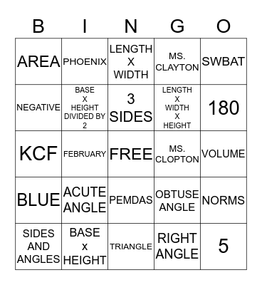 MATH SUPER STARS BINGO Card
