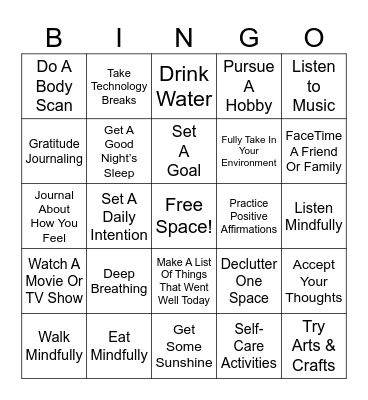Mindfulness Bingo Card