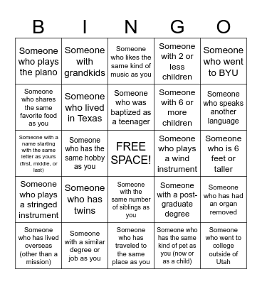 Get-to-know-you Bingo: ADULTS Bingo Card