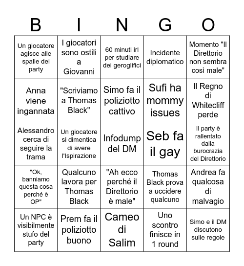 Sessione di D&D Bingo Card