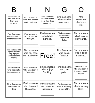 Find Someone Who Bingo Card