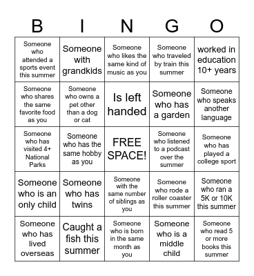 Get-to-know-you Bingo: ADULTS Bingo Card