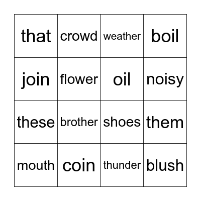 OW, OY, TH, CH, SH SOUND WORDS Bingo Card