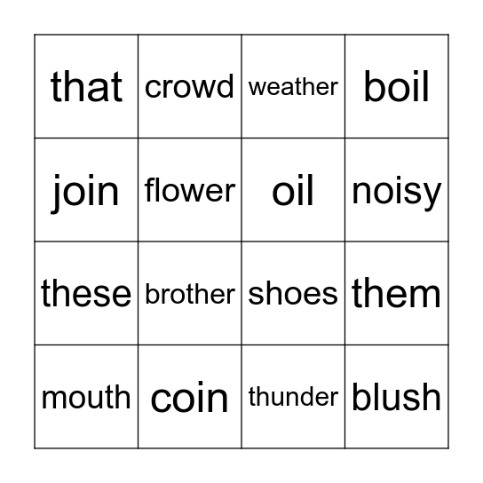 OW, OY, TH, CH, SH SOUND WORDS Bingo Card