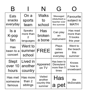 8B BINGO Card