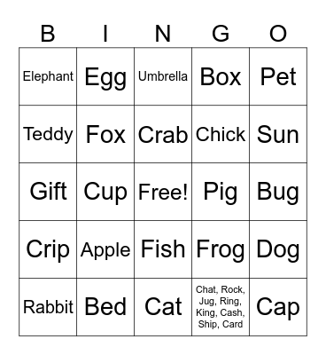 English Bingo Card