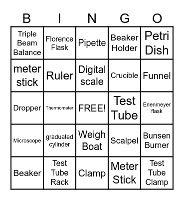 Lab Equipment Bingo Card