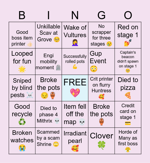 Risk of Rain 2 Bingo Card