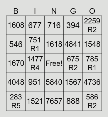 Multiplication & Division Bingo Card