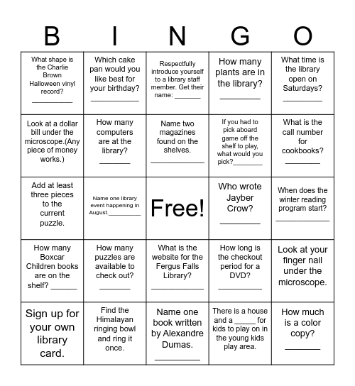 Library Bingo Card