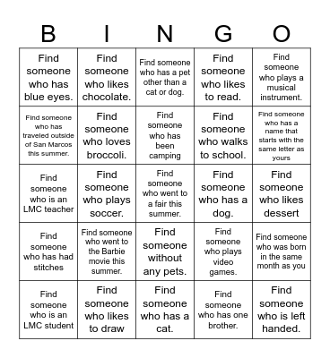 Find Someone Who... Bingo Card