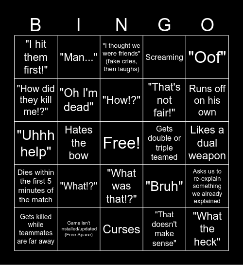 Naraka Bingo Card