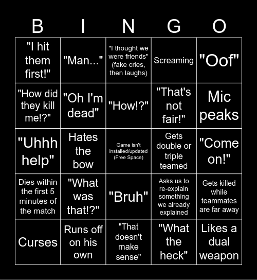 Naraka Bingo Card