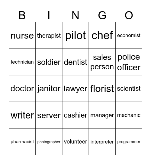 Careers Bingo Card